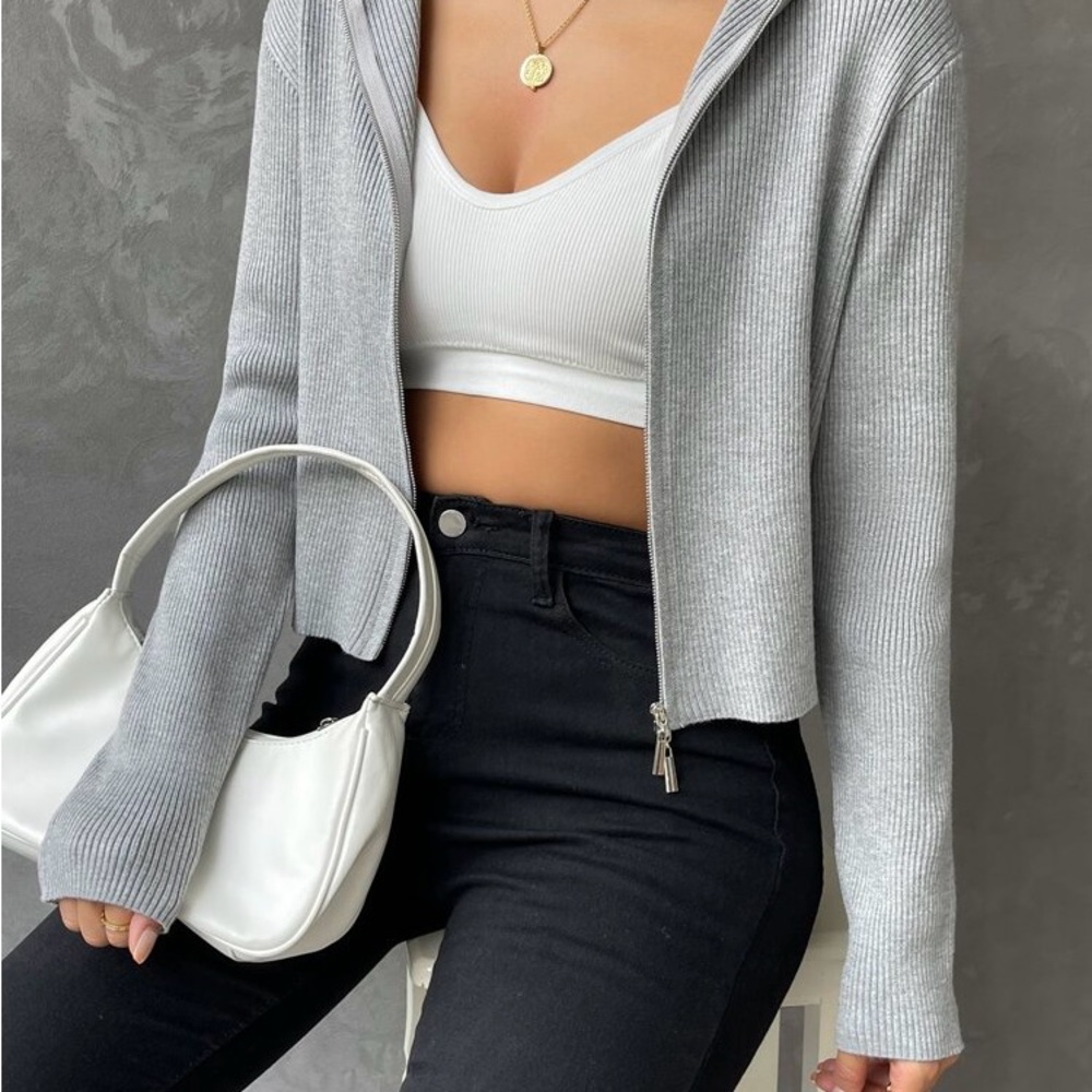 Brandy Melville Light Gray Zip Hoodie